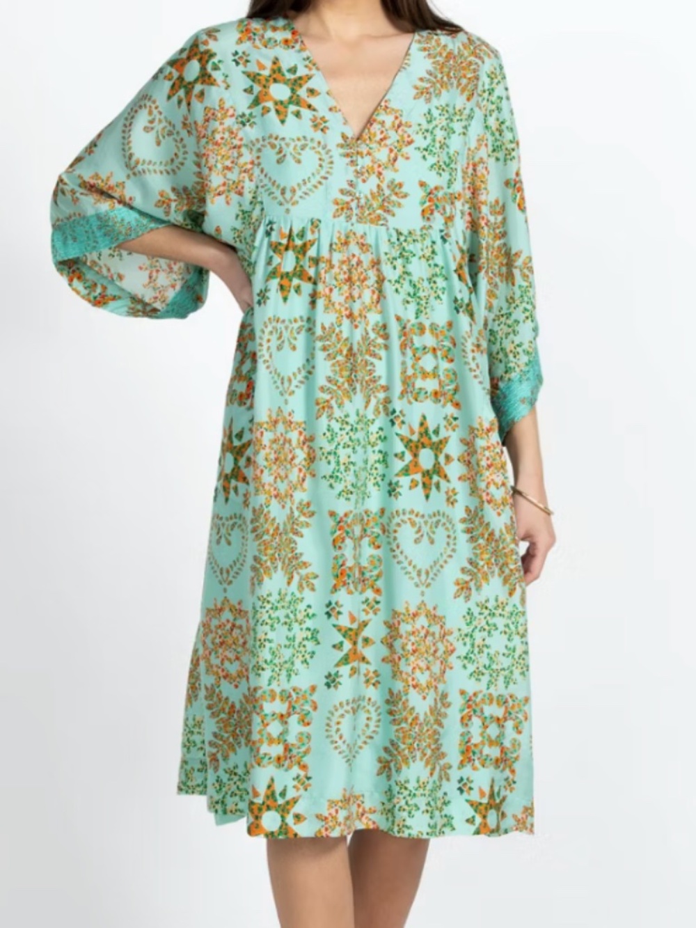 Johnny Was Workshop Floral Dress - Aqua with Orange & Green Print